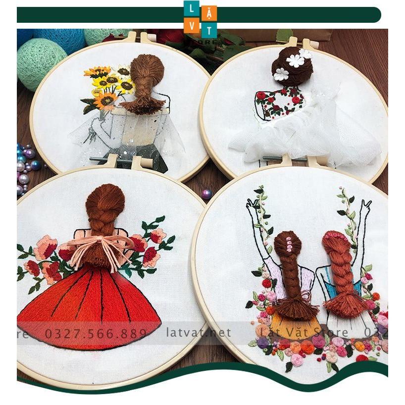Bộ thêu chỉ thủ công Những cô gái ba chiều cho người mới bắt đầu, gói nguyên liệu thêu vải -Handmade Embroider