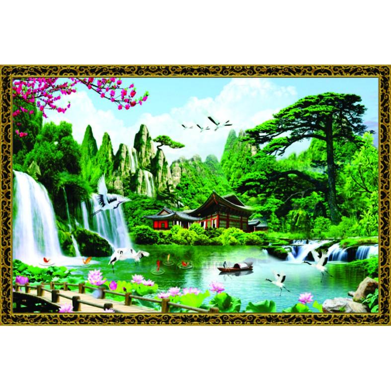 Tranh phong thủy - Sơn thủy hữu tình - thủy mặc in decal PP