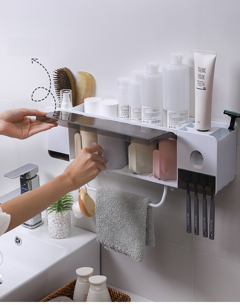KỆ ĐỂ KEM ĐÁNH RĂNG VÀ BÀN CHẢI THÔNG MINH 4 CỐC CÓ NHẢ KEM ĐÁNH RĂNG TỰ ĐỘNG KÈM CỐC LÚA MẠCH AN TOÀN