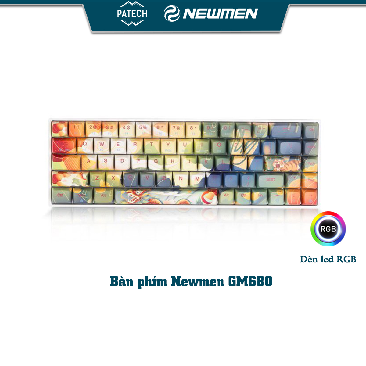 Bàn phím cơ không dây Dual Mode Newmen GM680  Layout 68 phím Hotswap,đa chế độ kết nối , Keycap PBT,Led RGB 20 hiệu ứng - Hàng chính hãng