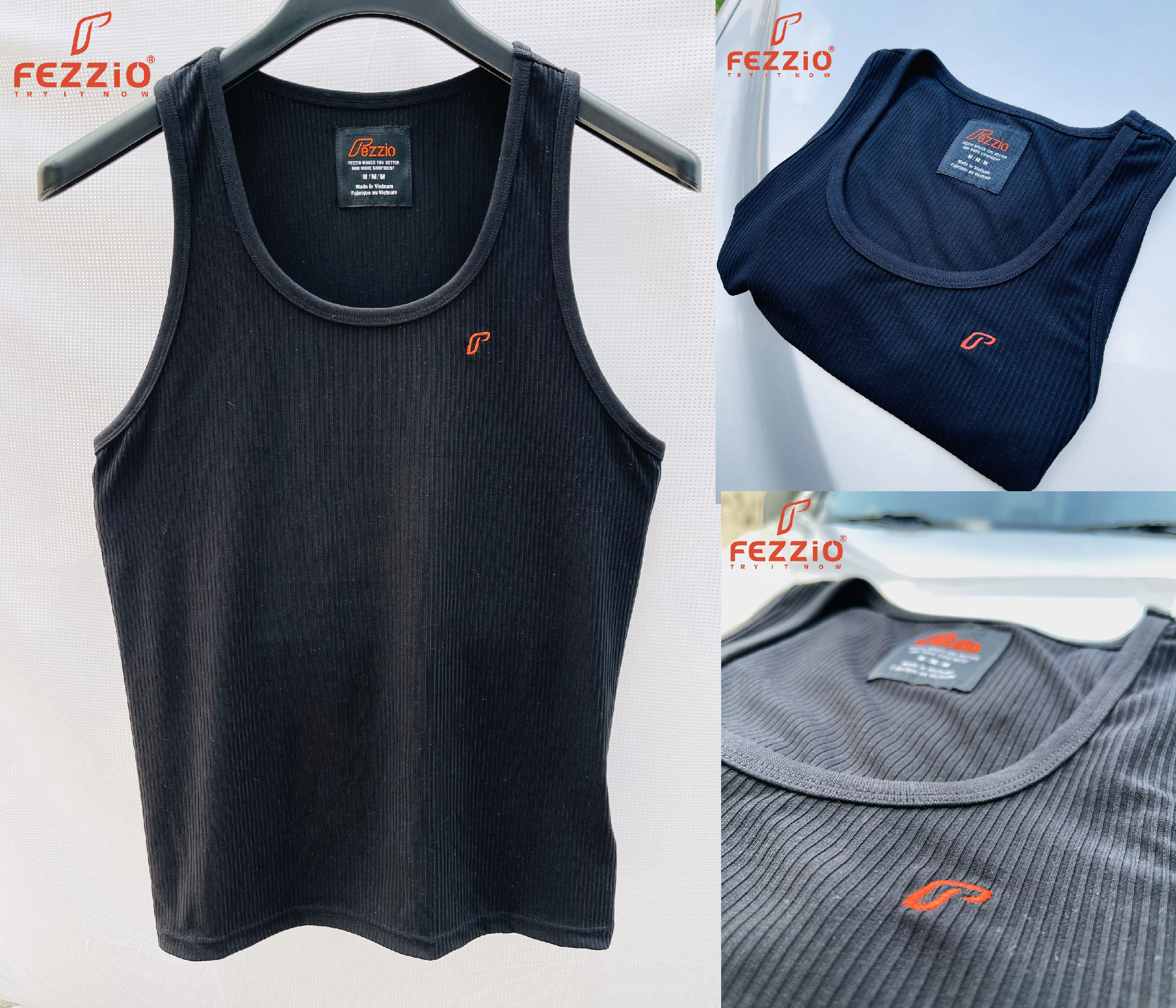 Combo 2 áo 3 lỗ nam thun gân xuất khẩu, tank top thể thao nam, áo sát nách thể thao, áo 3 lỗ tập gym body 1000% cotton thương hiệu Fezzio