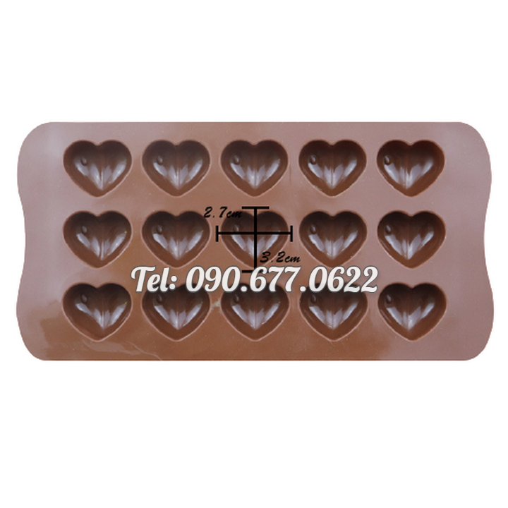 Khuôn silicone làm bánh, rau câu, socola 15 trái tim – Mã số 1531