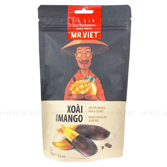 Xoài Sấy với Socola Đen &amp; Cà Phê Mr Viet - Dried Mango Dark Chocolate &amp; Coffee 100g