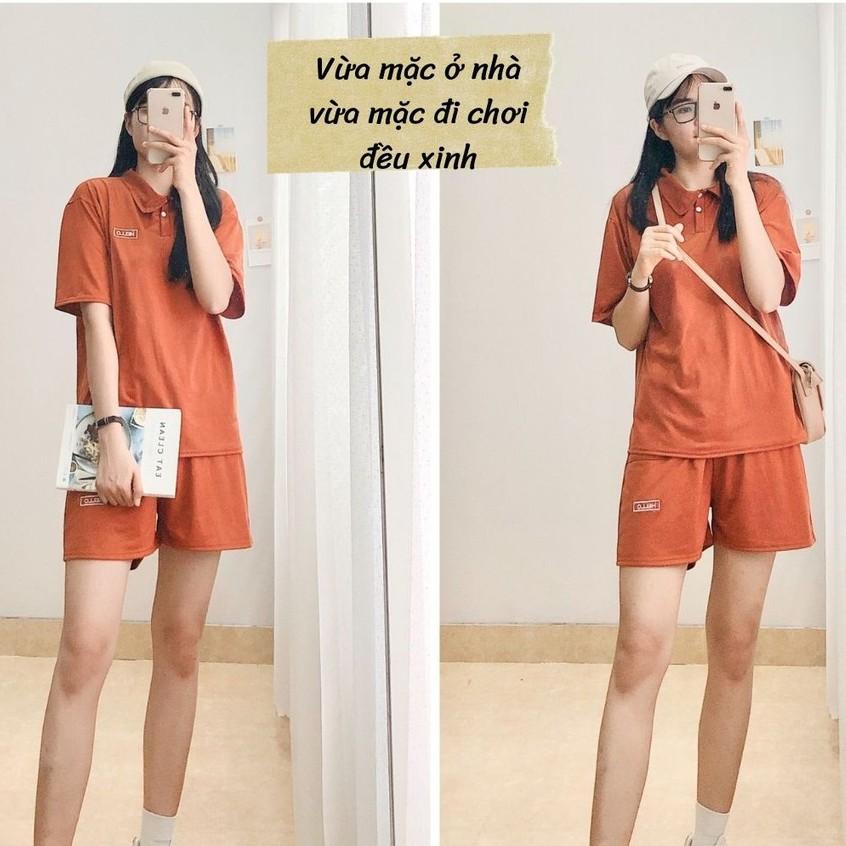 Set Đồ Nữ Quần Ngắn Ống Rộng Áo Thun Polo Cổ Đức Unisex Tay Lỡ THUNDER UNISEX, Chất Vải Thoáng Mát,Form Rộng Freesize