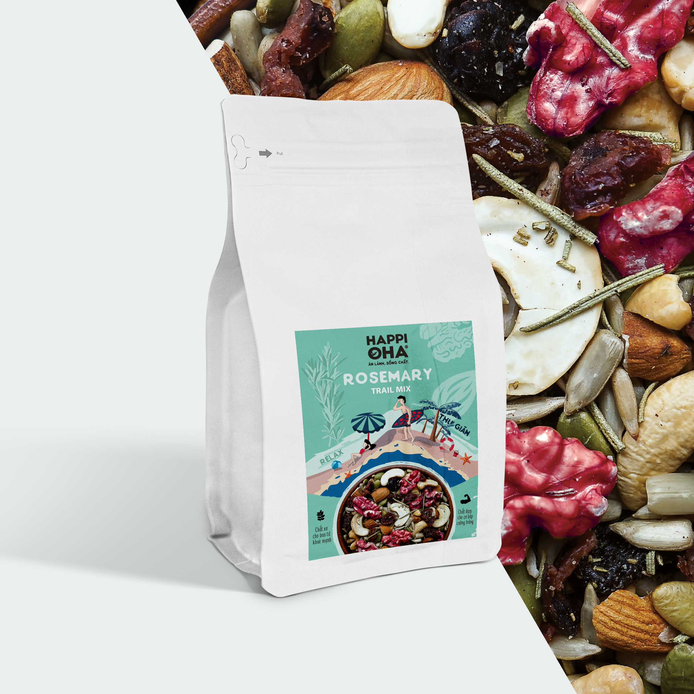 Hạt Dinh Dưỡng &amp; Quả Khô Rang Hương Thảo 400G - ROSEMARY TRAILMIX HAPPI OHA - Ăn Kiêng/Ăn Sáng Không Đường Tinh Luyện