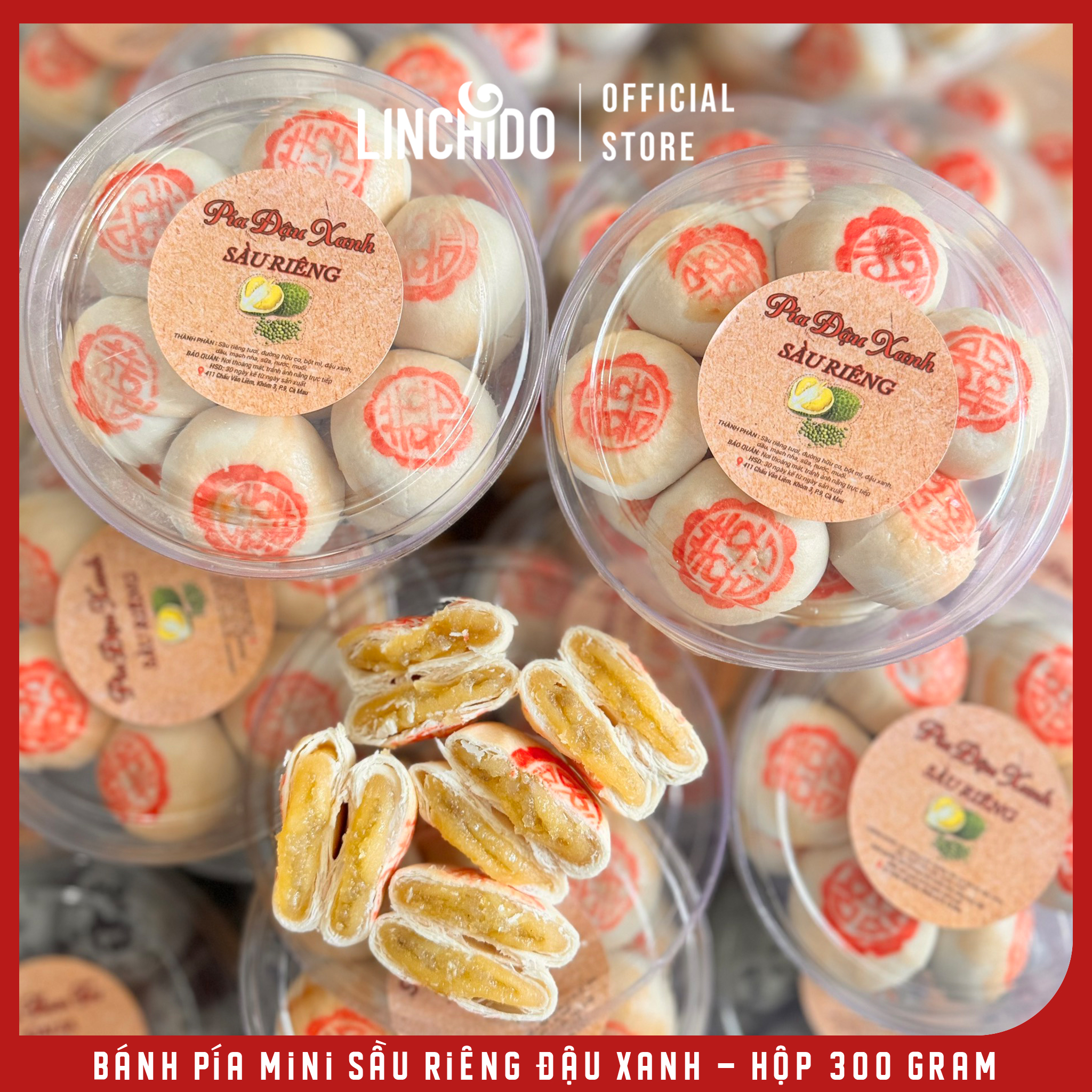 Bánh Pía mini Sầu Riêng Đậu Xanh - Hộp 300 Gram