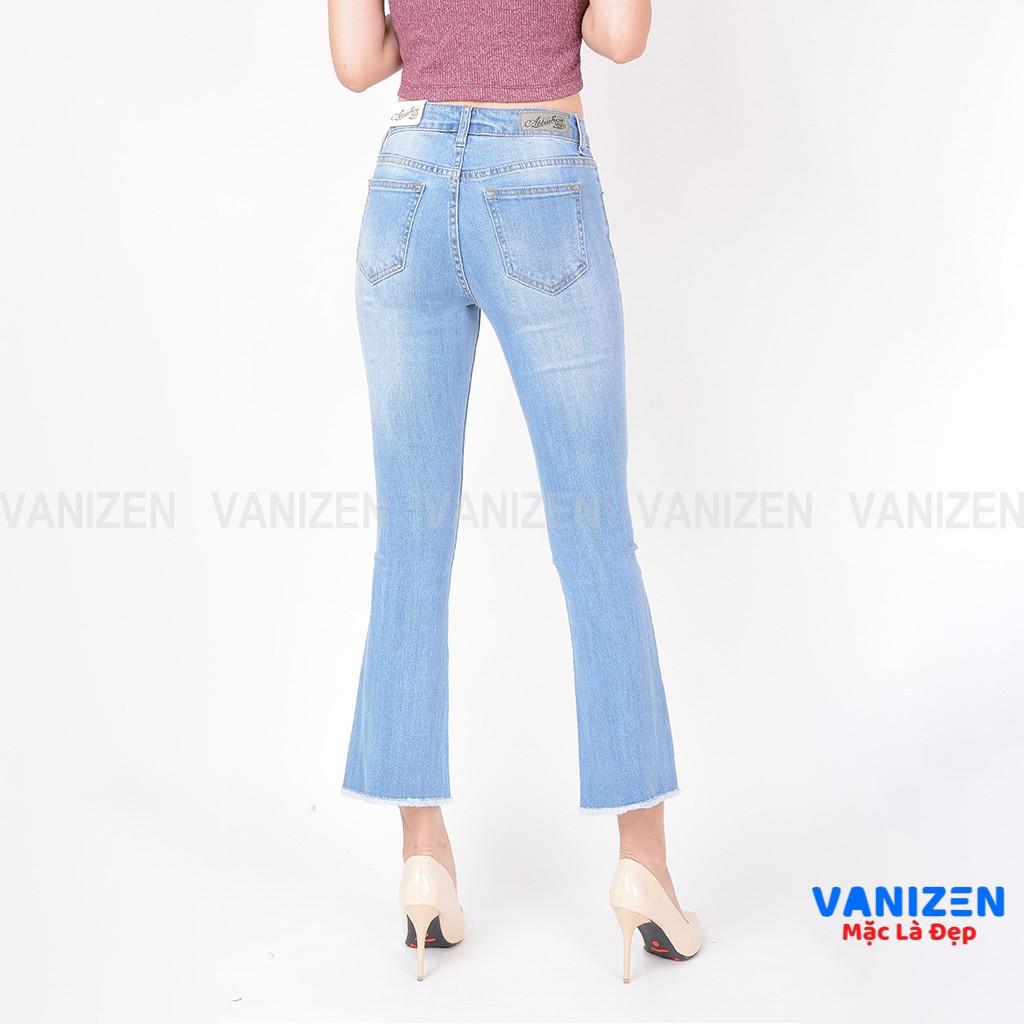 Quần jean nữ ống loe đẹp lưng cao cạp cao xước nhẹ hàng hiệu cao cấp mã 409 VANIZEN