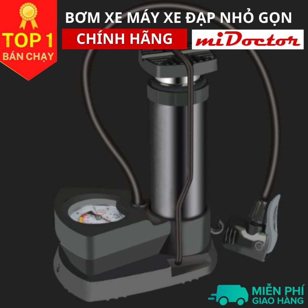 Bơm xe máy xe đạp miDoctor nhỏ gọn đạp chân đút cốp chuyên dụng mang đi đường dài - Chính Hãng