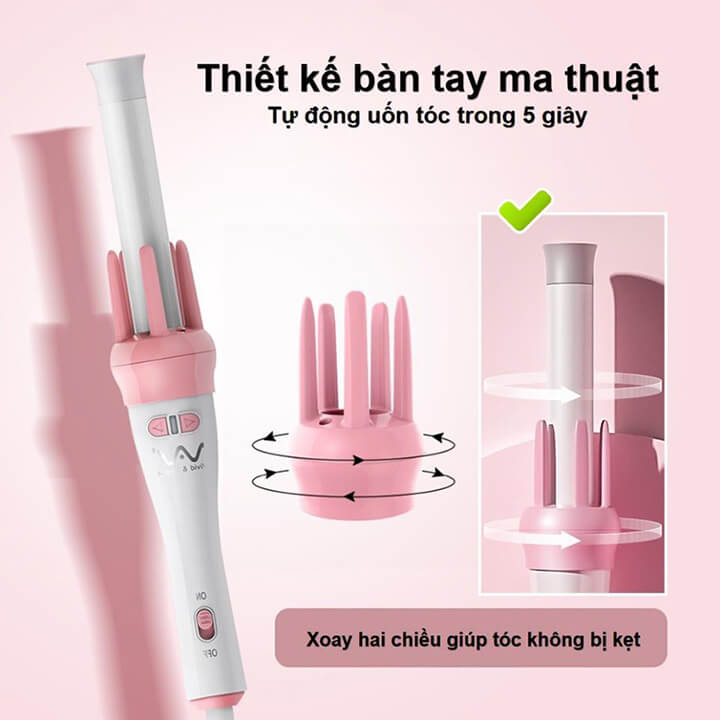 Máy uốn tóc xoăn tự động xoay 360 độ phủ gốm sứ trục 28mm, 3 mức chỉnh nhiệt an toàn