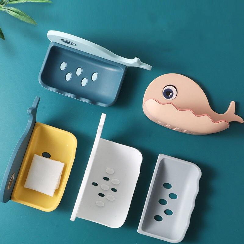 Whale Shape Seamless Wall-Mounted Soap Bathroom Shower Soap Holder Dish Storage Plate Tray Bathroom Supplies Bathroom Gadgets