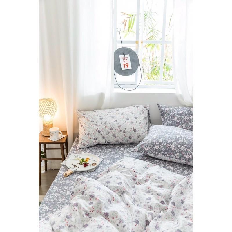 Chăn Ga Gối Cotton Living Hàng Nhập khẩu Cao Cấp 100% 4 Món Nhiều Mẫu Vintage Hoa Nhí Xám Có Thể Dùng 2 Mặt