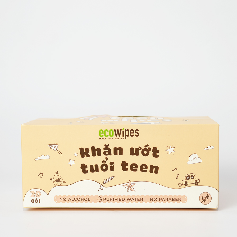 Khăn giấy ướt mini size EcoWipes gói 8 tờ không mùi nhỏ gọn tiện dụng cho học sinh sinh viên