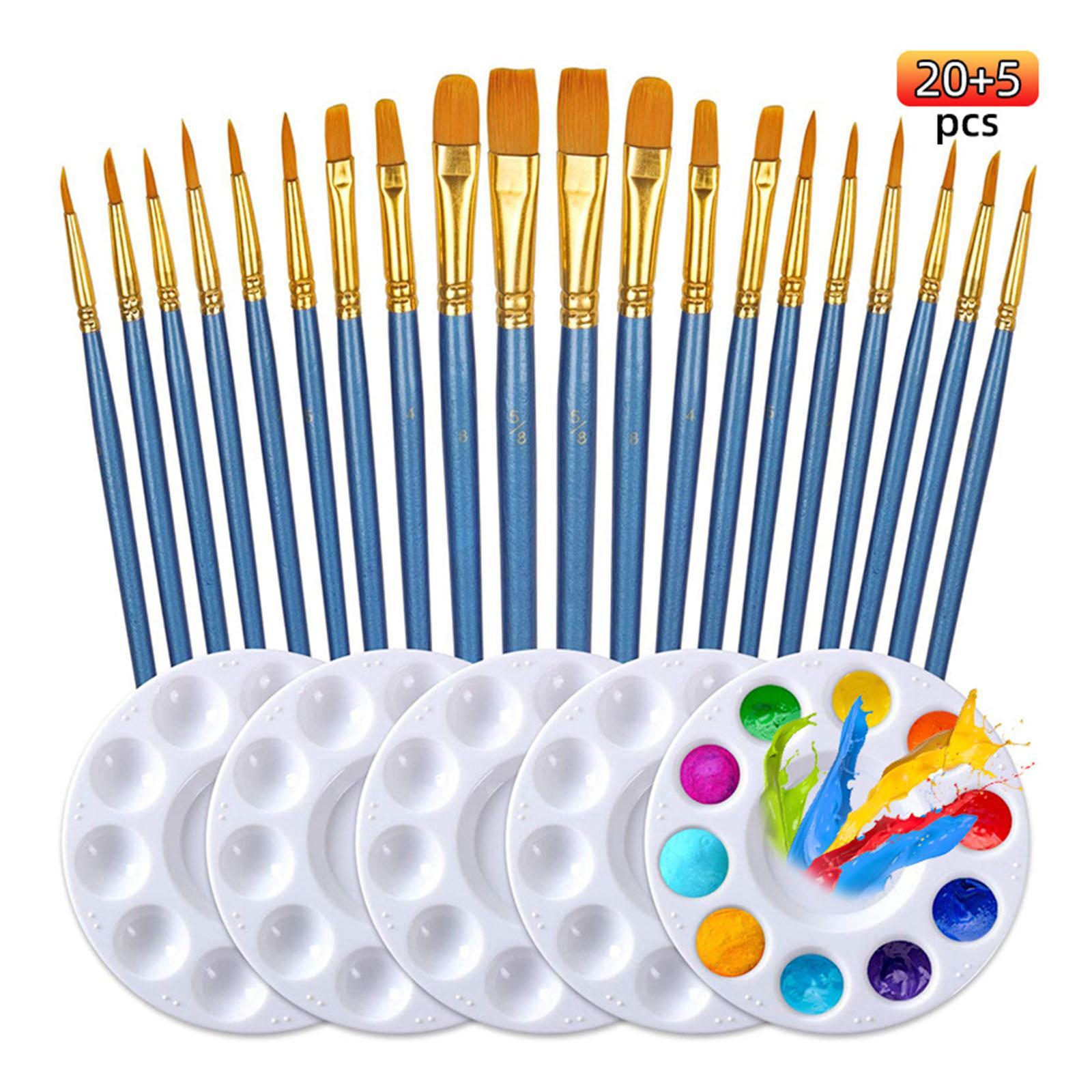25x Paint Brushes Palette Set Acrylic Painting Tool Artist Paint Brushes Nylon Hair Brushes for Arts Projects Classroom Make up DIY Crafts