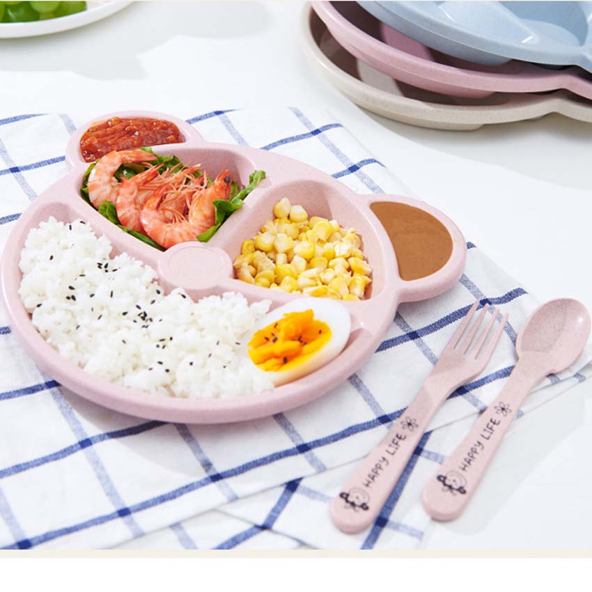 Khay ăn dặm 3 ngăn 6 món kèm muỗng, đũa, nĩa, ly, ca 9590