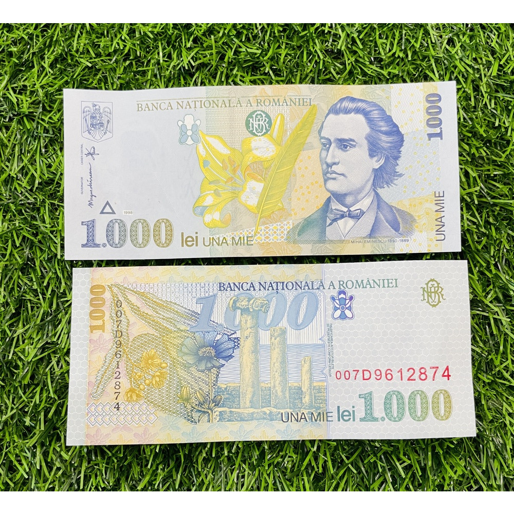 Tiền Romania 1000 Lie năm 1998, đất nước châu Âu, mới 100% UNC, tặng túi nilon bảo quản