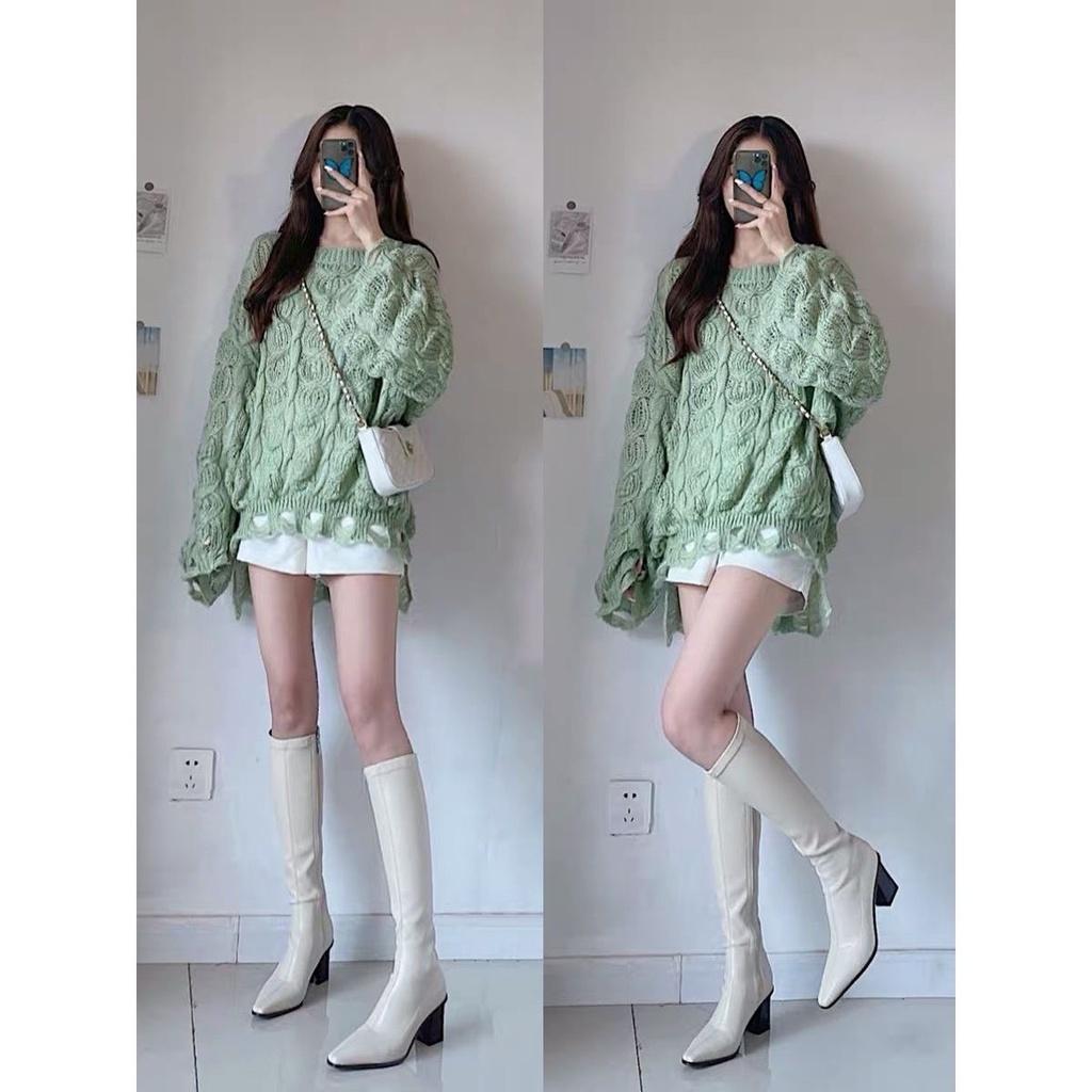 Bốt Đùi Mũi Nhọn Khóa Cạnh Đế Vân Gỗ 7Cm Lót Lông B004