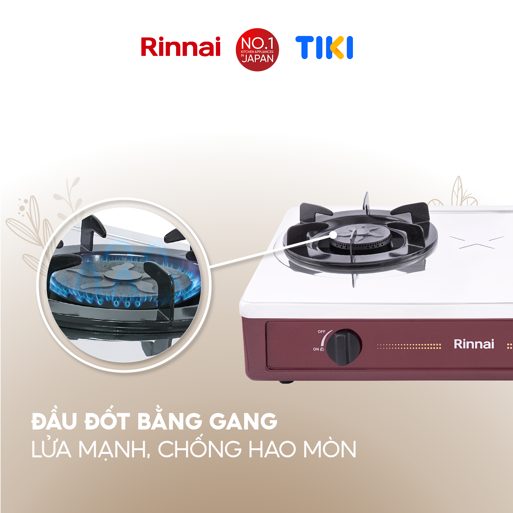 Bếp gas dương Rinnai RV-MC26RS mặt bếp inox và kiềng bếp men - Hàng chính hãng