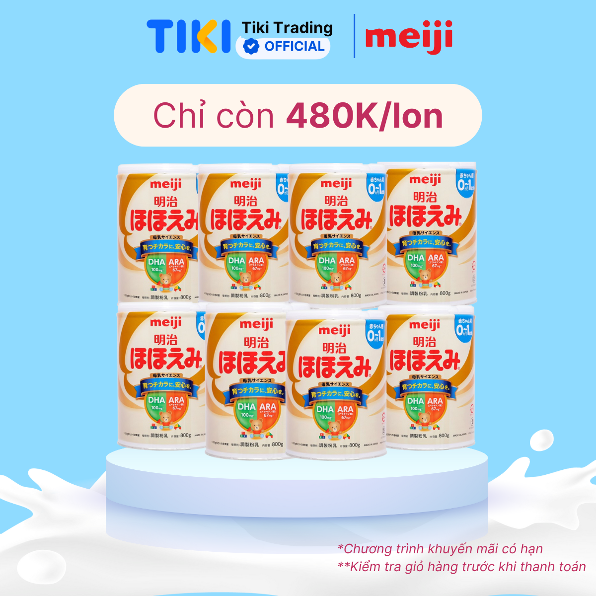 Thùng 8 Lon Sữa Meiji số 0 800g Nội Địa Nhật (cho trẻ từ 0-1 tuổi)