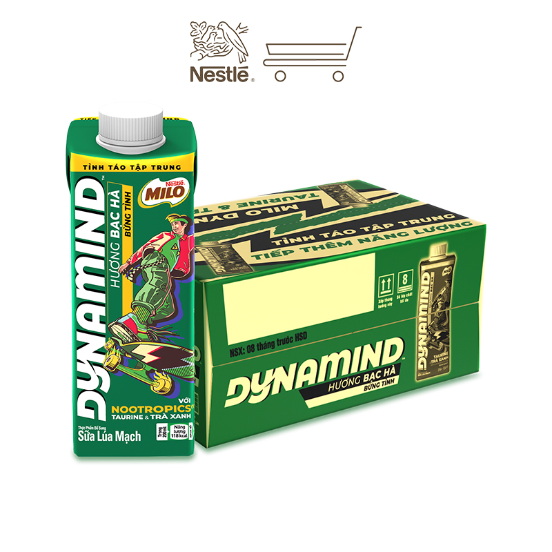 Thùng 24 hộp sữa lúa mạch MILO Dynamind Bạc Hà 200 ml (24*200ml)