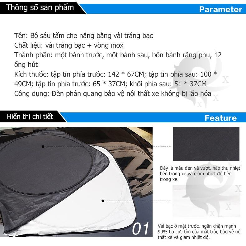Bộ 6 Miếng Che Nắng Xe Ô Tô, Che Nắng Kính Xe Hơi, Chống Nắng Xe, Bảo Vệ Nội Thất Xe
