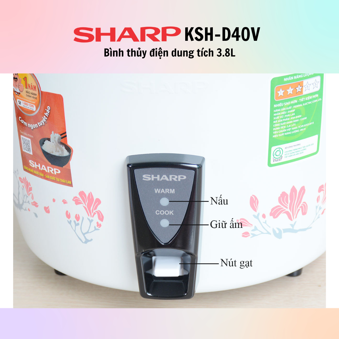 Nồi Cơm Nắp Rời Sharp KSH-D40V - Màu Ngẫu Nhiên - Hàng Chính Hãng - Bảo Hành 12 Tháng