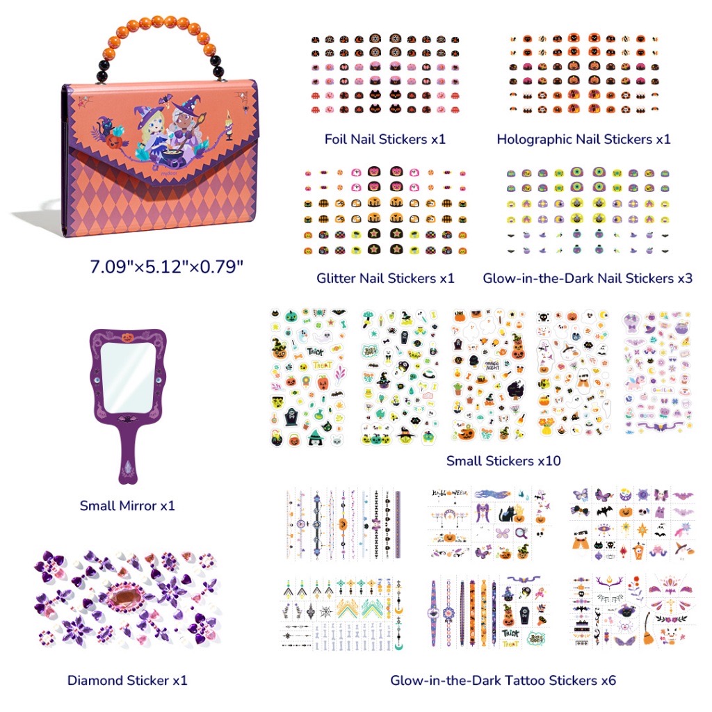 Đồ chơi Halloween - Hình xăm, hình nail dán móng tay phát quang cho bé Mideer - Halloween Dress Up Sticker Pack