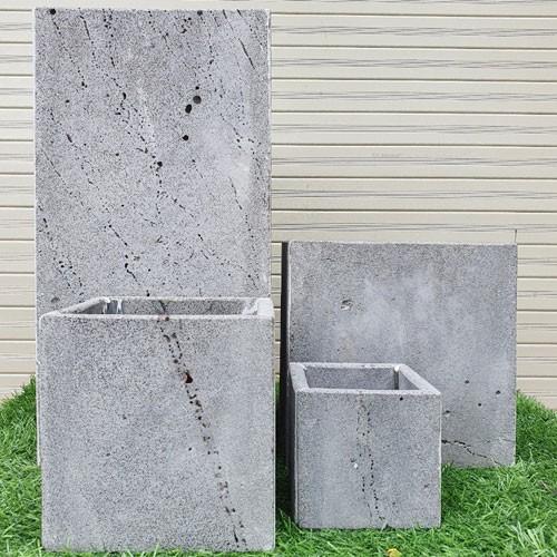 Combo 4 chậu trồng cây ban công hình vuông cao 40cm, màu xám, bằng đá tự nhiên rẻ đẹp