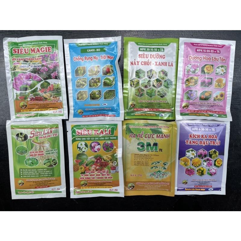Phân bón cây kiểng 8 loại kích ra hoa, kích rể, nảy chồi, xanh lá, dưỡng cây, chống rụng nụ gói 25G