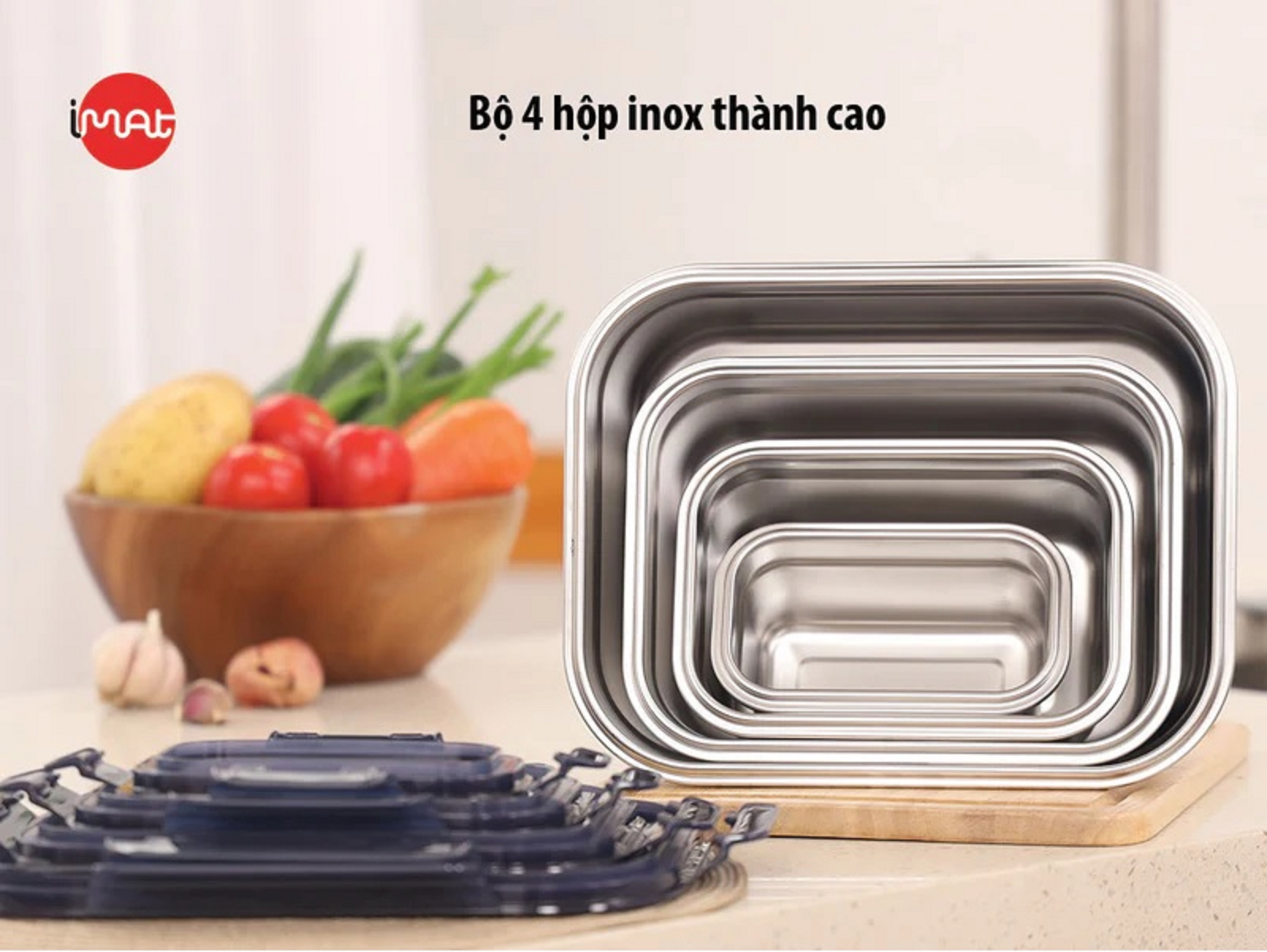 Bộ 4 hộp CAO iMAT inox dùng vi sóng