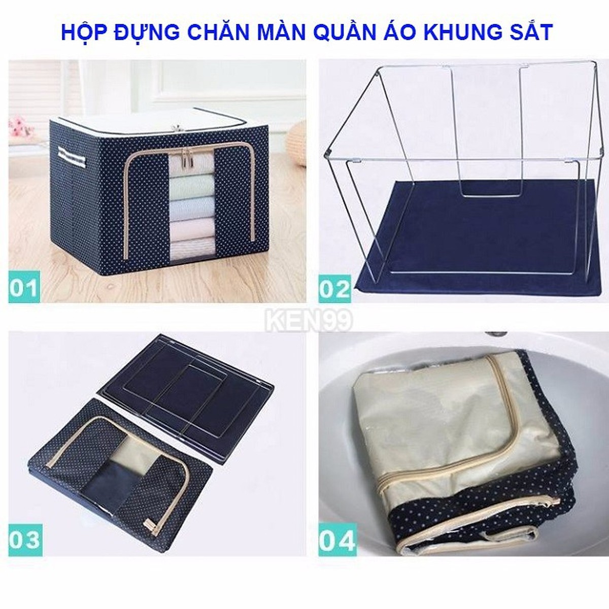 Túi đựng quần áo, chăn màn  bằng khung sắt cúng cáp, ảo quẩn được nhiều đồ đạc hơn (giao hàng theo mẫu ngẫu nhiên)