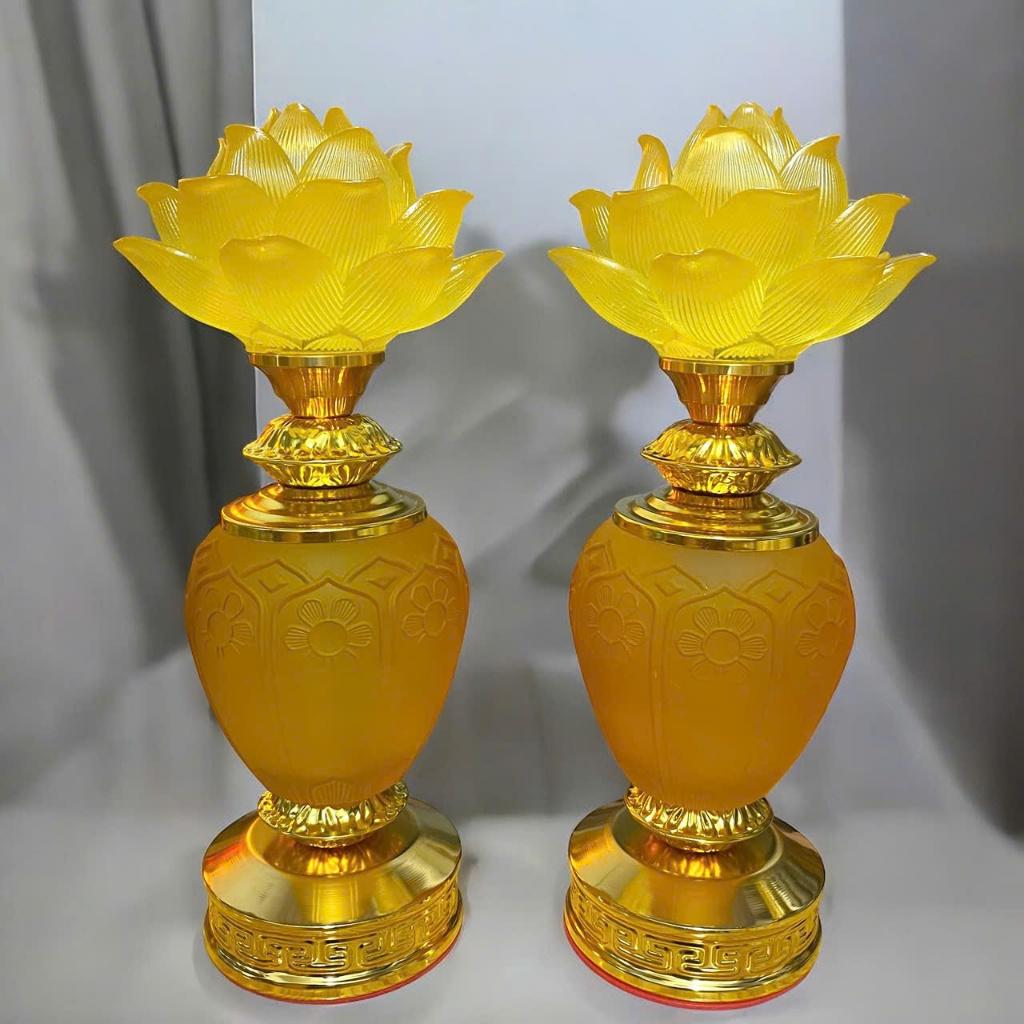 [MẪU MỚI] Cặp đèn thờ hoa sen bình ngọc RỒNG VIỆT, đèn thờ dáng bình hoa cao cấp đặt ban thần tài