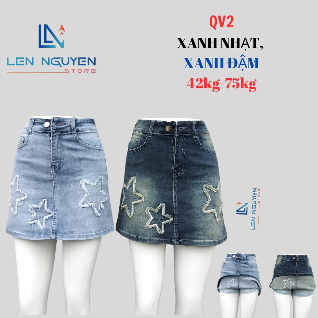 QV2_Quần jean nữ, quần váy, lưng cao, quần bò nữ dáng ôm, quần rin nữ có big size, cho 42kg đến 75kg,LEN NGUYEN STORE - Xanh Nhạt