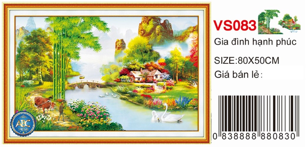 Tranh đính đá gia đình hạnh phúc VS083 - 80 x 50 cm - chưa đính