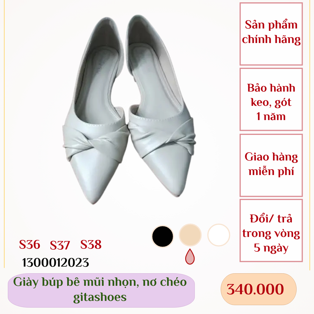 Giày búp bê gitashoes mũi nhọn, nơ chéo - 1300012023