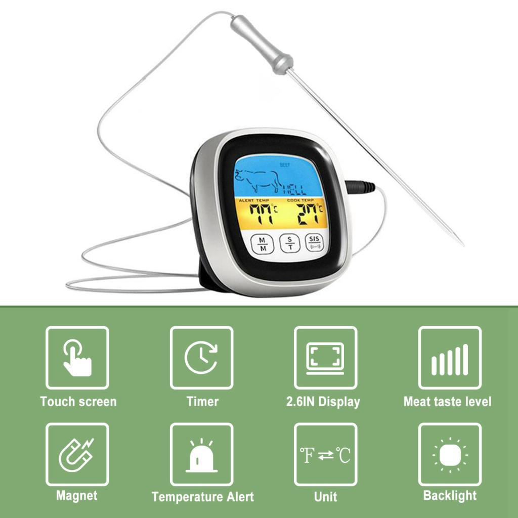 Digital Meat Thermometer LCD Display with Backlight for BBQ Cooking Accs Black