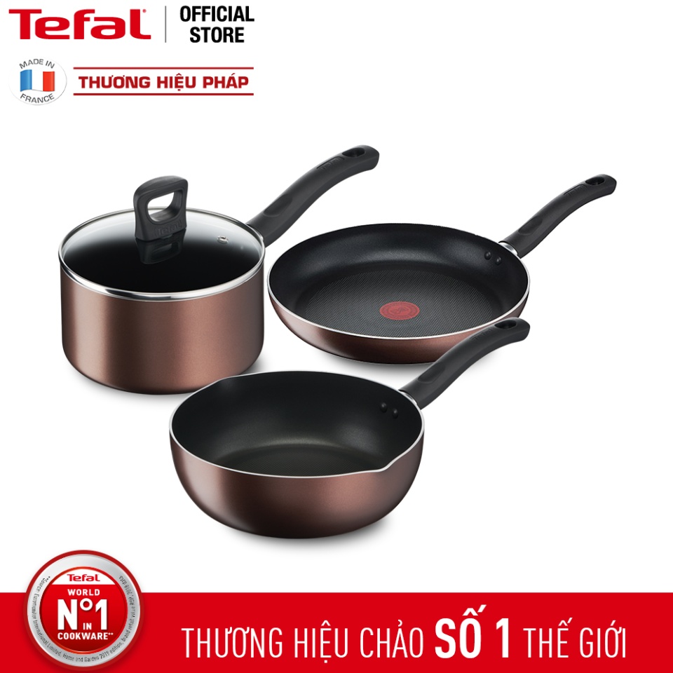 Bộ 3 nồi chảo chống dính đáy từ Tefal Day By Day dùng cho mọi loại bếp (nồi 18cm, chảo 24cm) - Hàng chính hãng