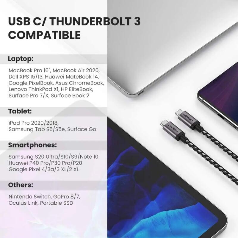 Ugreen UG50477US161TK 1M 5Gbps cáp USB type C ra USB-C v3.1 Gen1 sạc nhanh chuẩn PD 3A màu đen - HÀNG CHÍNH HÃNG