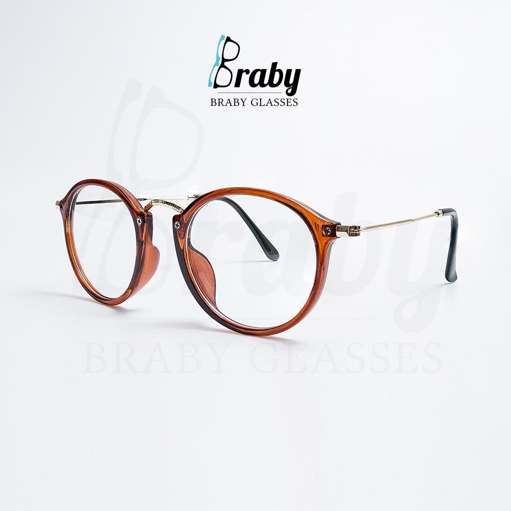 Gọng kính cận nam nữ tròng mắt tròn 2 màu nâu đen chống ánh sáng xanh Braby kiểu dáng mảnh thời trang MK32