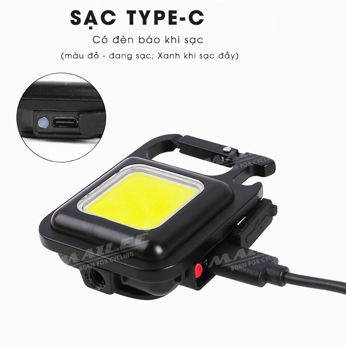 Đèn Móc Khóa USB mini di động đa năng KEYCHAIN LIGHT 500 Lumens 30 led COB độ sáng cao khung vỏ nhôm sạc type-C có nam châm - Mai Lee