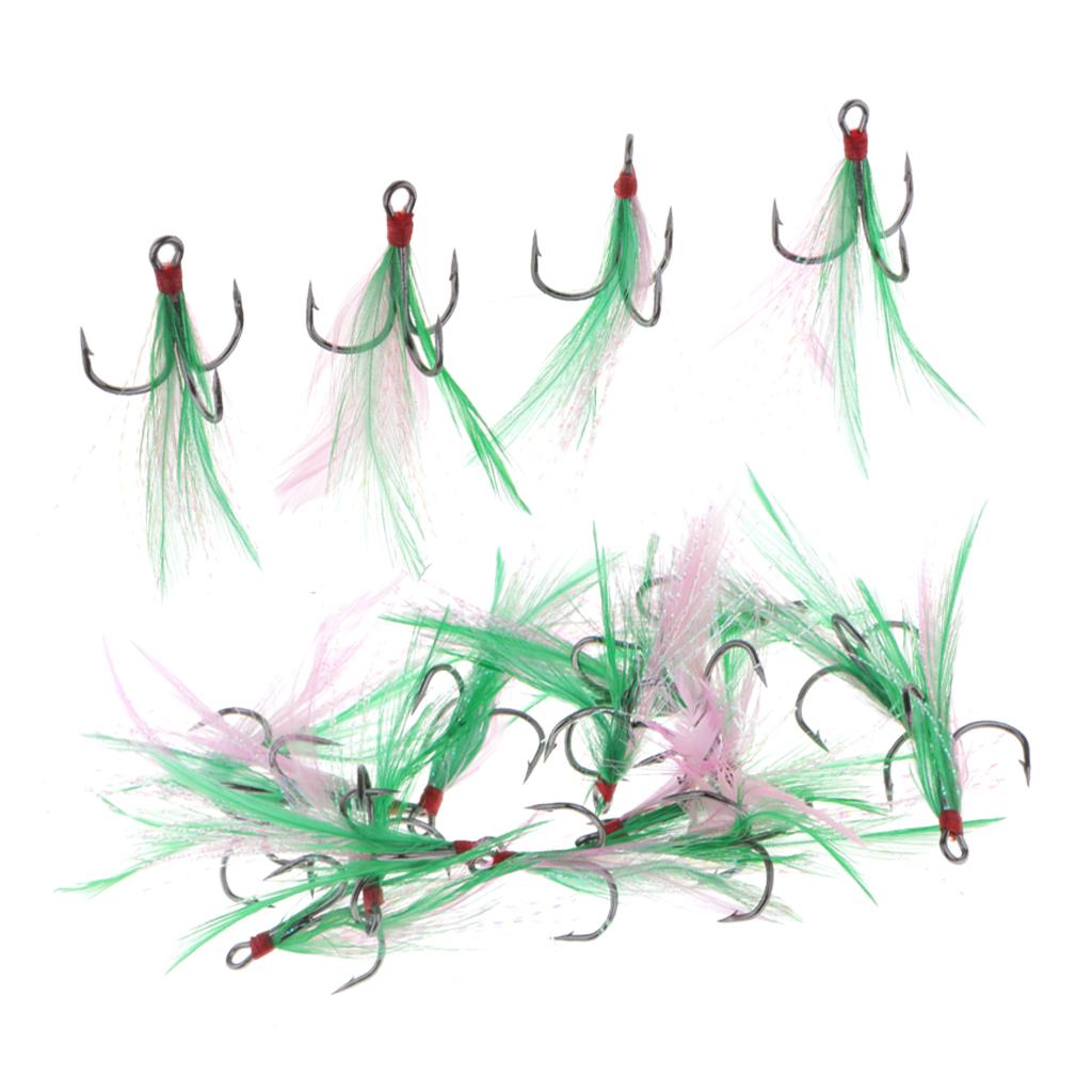 20pcs Feather Fishing Hooks Treble Barbed Squid Fly Tying Lures Baits