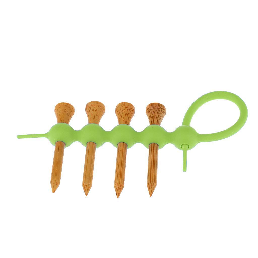 Rubber Mini Portable Golf Tees Holder Tool Carrier Clip + 4pcs Wood Golf Tees Accessories - 4 Colors