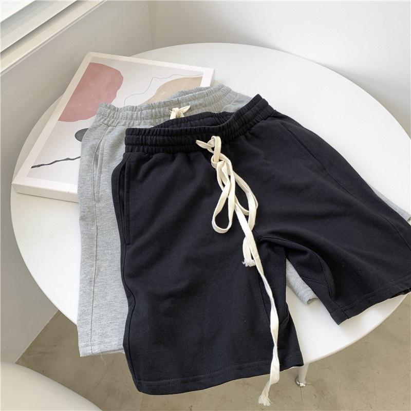 Quần đùi nam nữ trơn vải nỉ da cá lưng thun dây rút, quần short unisex ống rộng basic siêu mát