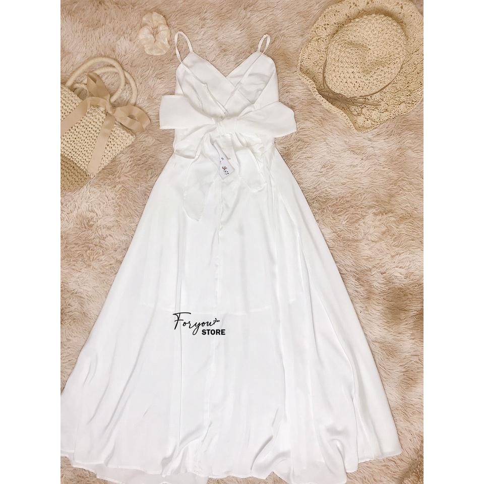 Váy 2 dây FORYOU đầm maxi xẻ ngực nơ lưng dáng xòe đi chơi đi biển - Lucia Dress