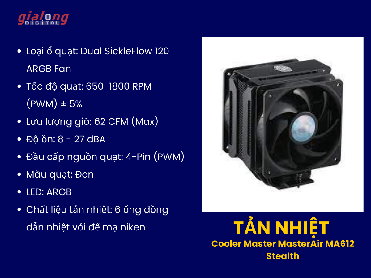 Tản nhiệt Cooler Master MasterAir MA612 Stealth - Hàng chính hãng