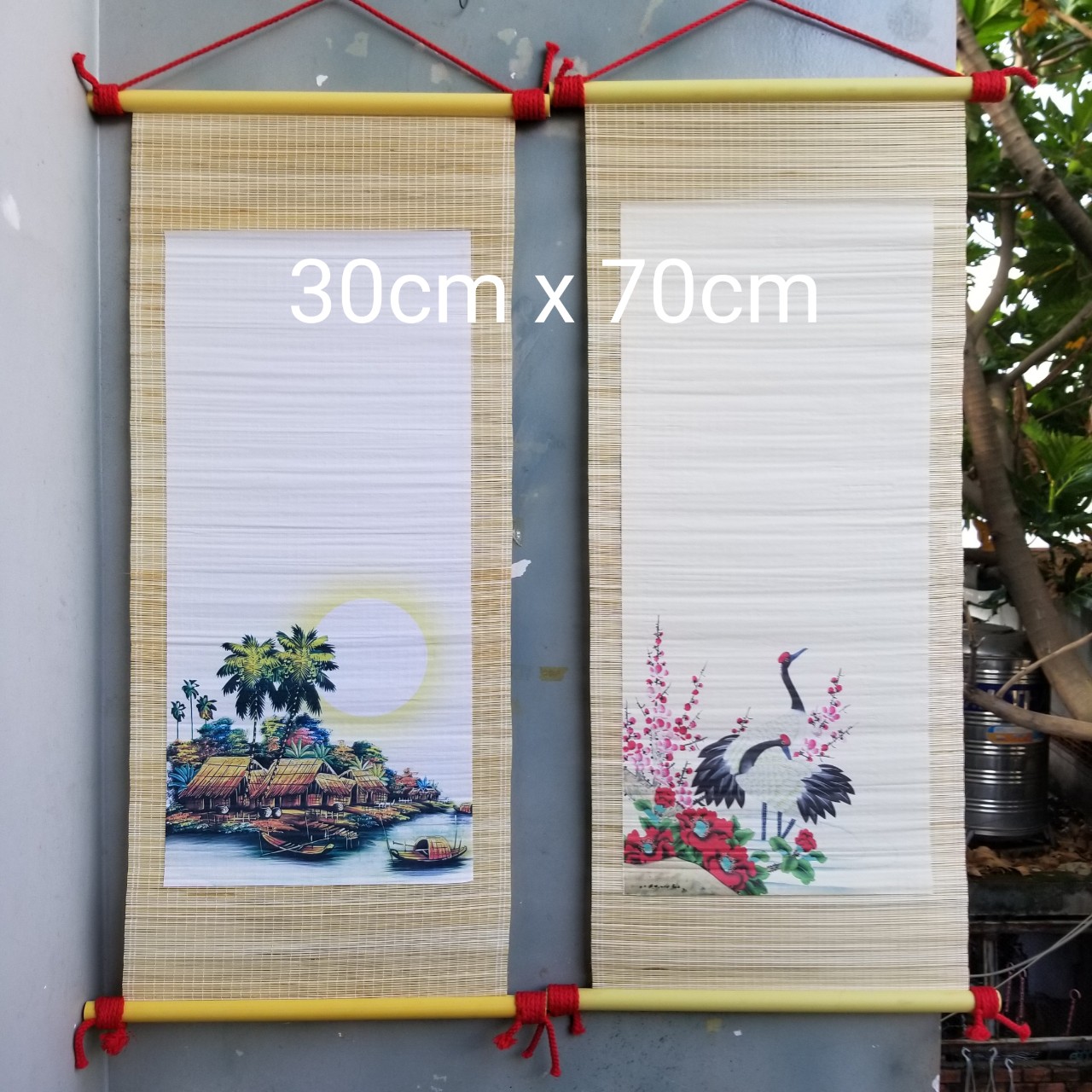 Bộ 4 mành tre viết thư pháp kích thước 30cm x 70cm. Nghiêng giấy bút mực viết thư pháp