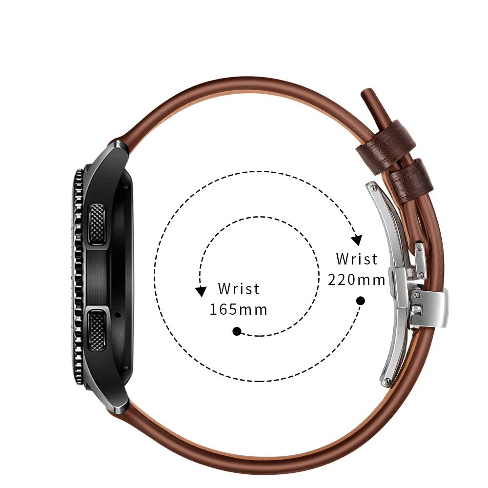 Dây Da màu Coffee Size 22mm Khóa Bướm Chống Gãy Cho Galaxy Watch 46, Gear S3, Huawei Watch GT 2, Fossil