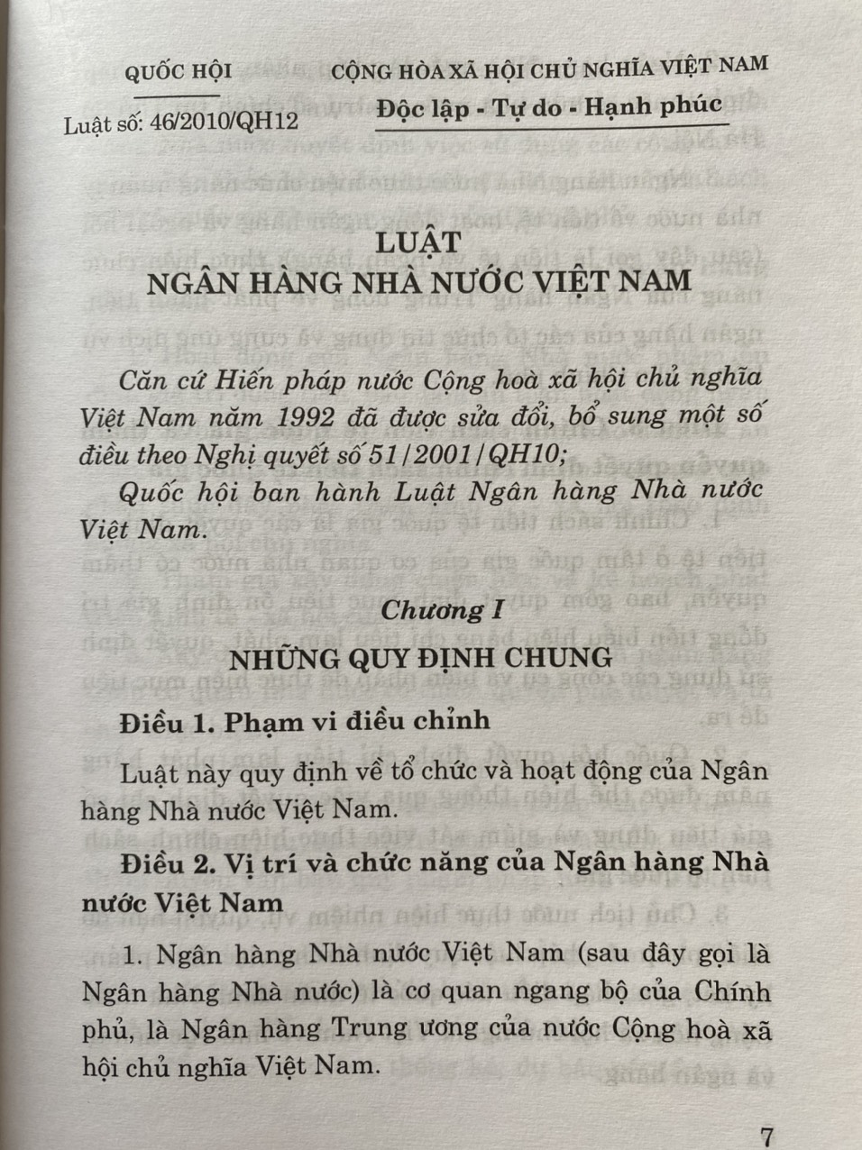 Luật Ngân Hàng Nhà Nước Việt Nam ( Hiện hành )