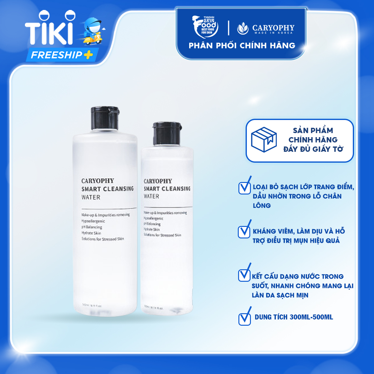 Nước Tẩy Trang Làm Dịu Dành Cho Da Dầu Mụn Caryophy Smart Cleansing Water