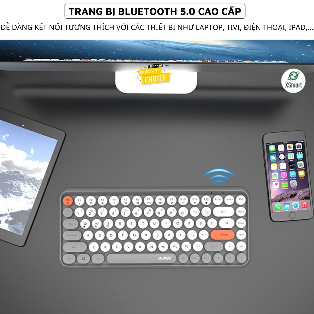 Bàn phím bluetooth không dây XSmart 308i cho điện thoại, máy tính bảng, laptop, pc máy tính bàn siêu CUTE, phím cực thích - Hàng Chính Hãng