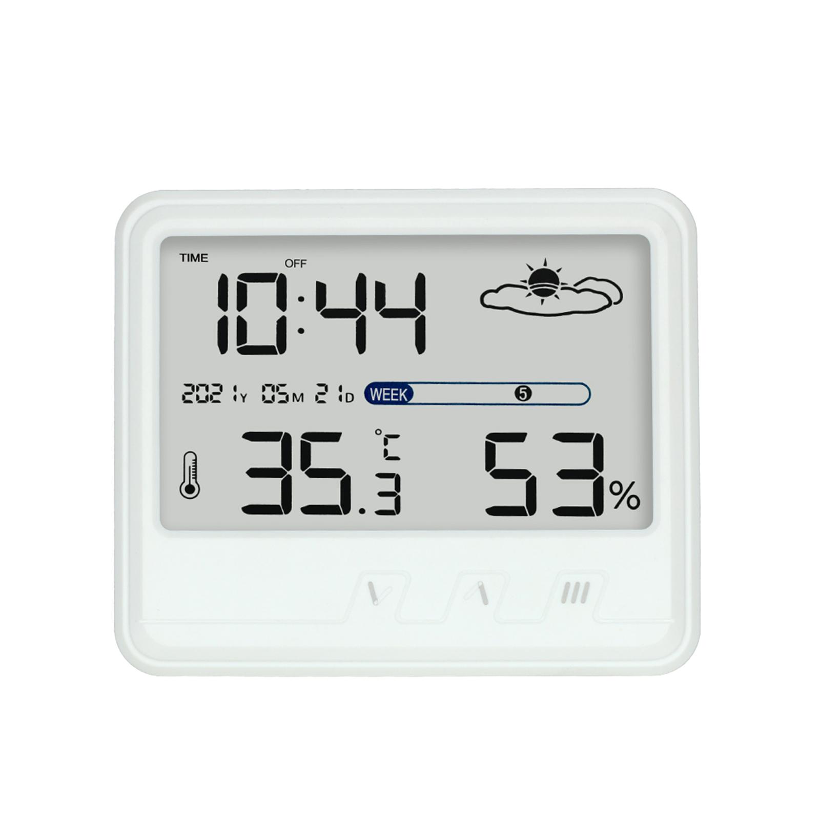 YS202 Indoor Hygrometer Thermometer with Time Date Week Backlight LCD Display Clock Calendar